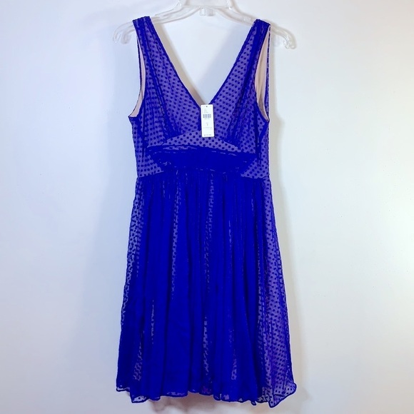 NWT. Anthropologie HD in Paris 4 Flared Blue Dot Dress. - Picture 3 of 12